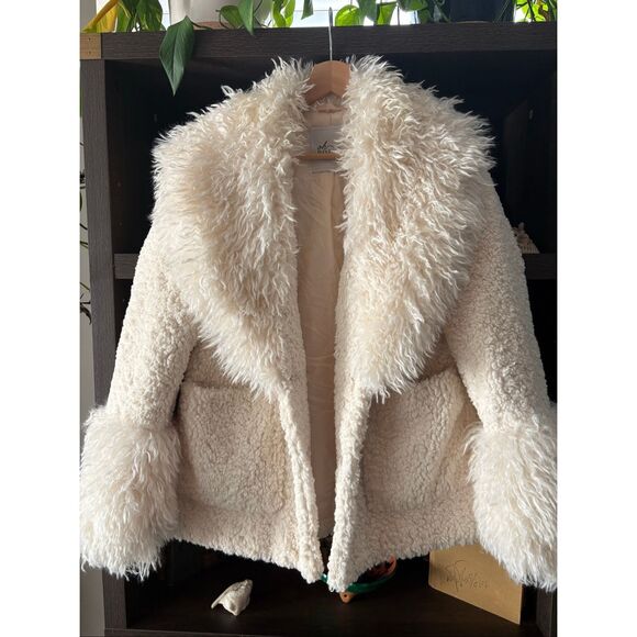 Oh Polly Wynter Shearling Penny Lane Coat Large Front Pockets in Cream Small - Picture 6 of 8